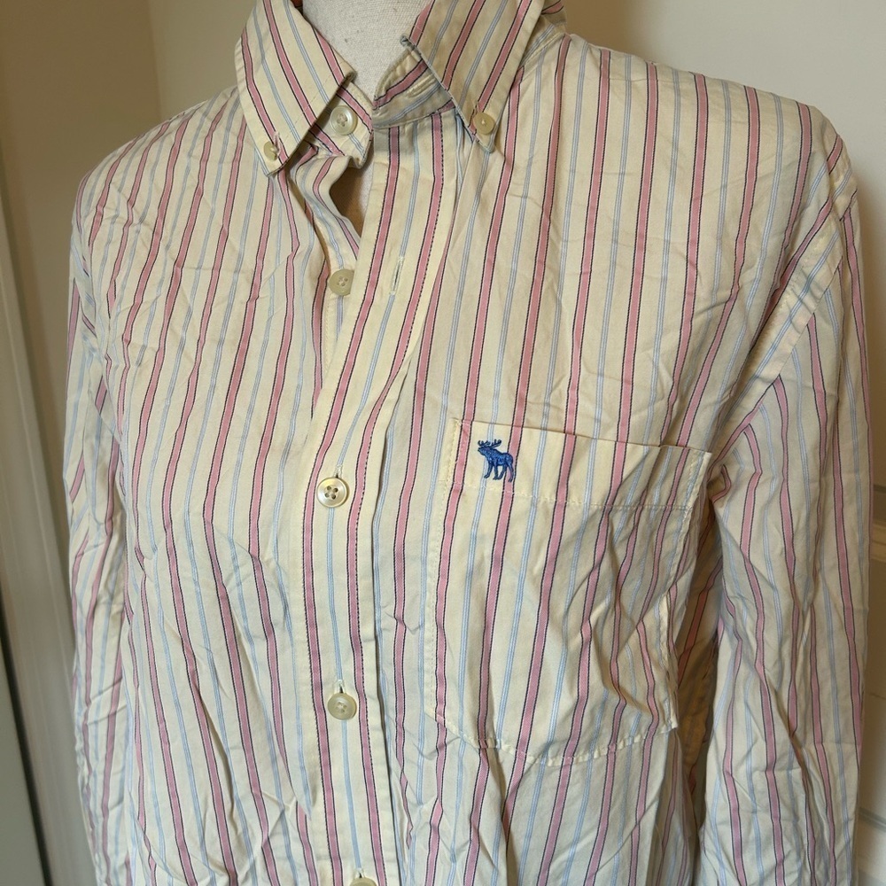 Mens vintage Abercrombie and fitch button down dress shirt pink and blue stripe - Picture 4 of 8